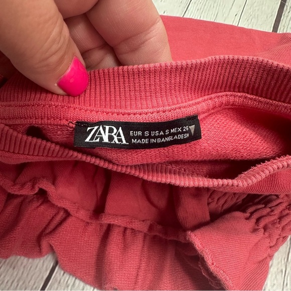 zara distressed raw edge Women's Red Smocked Waist Top sz small - Picture 6 of 6